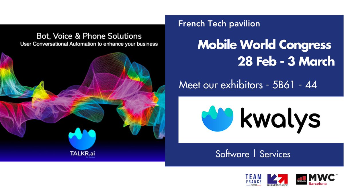 Bonjour_MWC's tweet image. 🚀We are delighted to present you:
@talkr_kwalys, a Bot, Voice &amp;amp; Phone Solution company. Expert in User Experience Conversational Automation, it helps improve interactions through Smart Virtual Assistants by creating real automated conversations by Voice.  #Bonjourmobile #MWC22