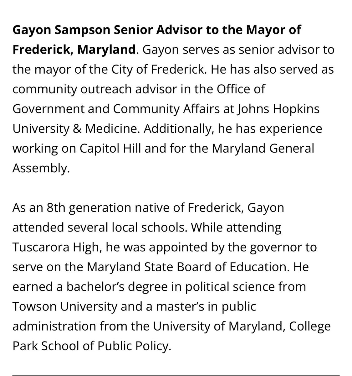 Congratulations to @GSampson11 for being recognized as Frederick Influential. 👏🏾✨✊🏾 fcps.org/about/baahm?fb…