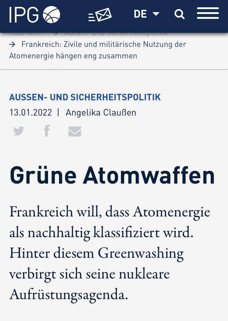 Christoph Lieven (@christophlieven) on Twitter photo Zivile #Atomkraft ist Bedingung für in der EU geförderte #Atomwaffen Macron sagt das deutlich. Widerspricht das geltendem Recht? #Taxonomie bedeutet günstige Gelder für atomare #Aufrüstung Stoppt das! <a href="/GrueneBundestag/">Grüne im Bundestag 🇪🇺🏳️🌈</a> <a href="/spdde/">SPD Parteivorstand 🇪🇺</a> @ABaerbock <a href="/SteffiLemke/">SteffiLemke</a> <a href="/greenpeace_de/">Greenpeace e.V.</a> <a href="/nuclearban/">ICAN</a> Zivile #Atomkraft ist Bedingung für in der EU geförderte #Atomwaffen Macron sagt das deutlich. Widerspricht das geltendem Recht? #Taxonomie bedeutet günstige Gelder für atomare #Aufrüstung Stoppt das! <a href="/GrueneBundestag/">Grüne im Bundestag 🇪🇺🏳️🌈</a> <a href="/spdde/">SPD Parteivorstand 🇪🇺</a> @ABaerbock <a href="/SteffiLemke/">SteffiLemke</a> <a href="/greenpeace_de/">Greenpeace e.V.</a> <a href="/nuclearban/">ICAN</a>