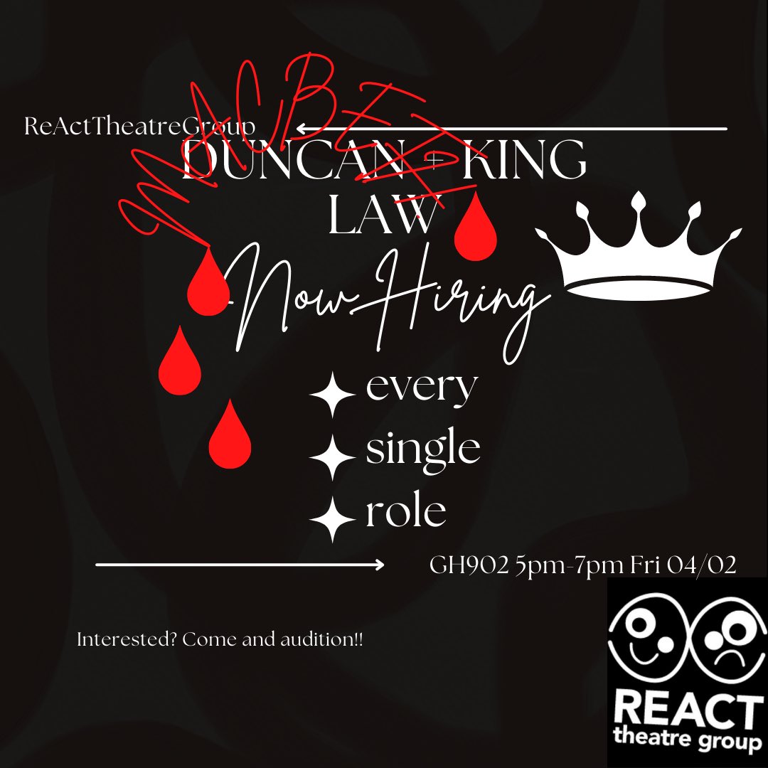 ReActStrathUni's tweet photo. interested in auditioning this semester? All the details for tomorrow’s auditions for Macbeth are over on our fb event https://t.co/iR8QDz6E5d