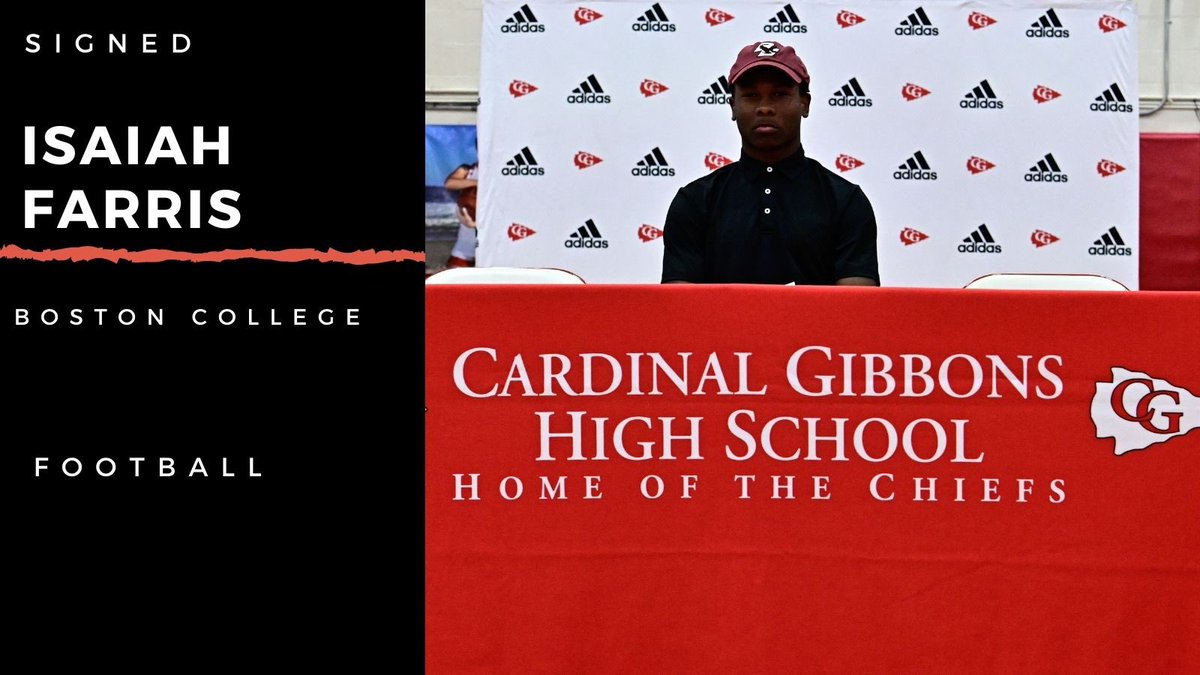 Congratulations to Isaiah Farris! Isaiah has signed to continue his academic &amp; athletic career at Boston College 🖊 🏈#NSD2022 <a href="/CGHSFL/">Cardinal Gibbons FL</a> <a href="/GibbonsSAC/">2023 Senior Athletic Club</a> <a href="/IsaiahFarris_1/">Isaiah Farris</a> <a href="/BCFootball/">Boston College Football</a>