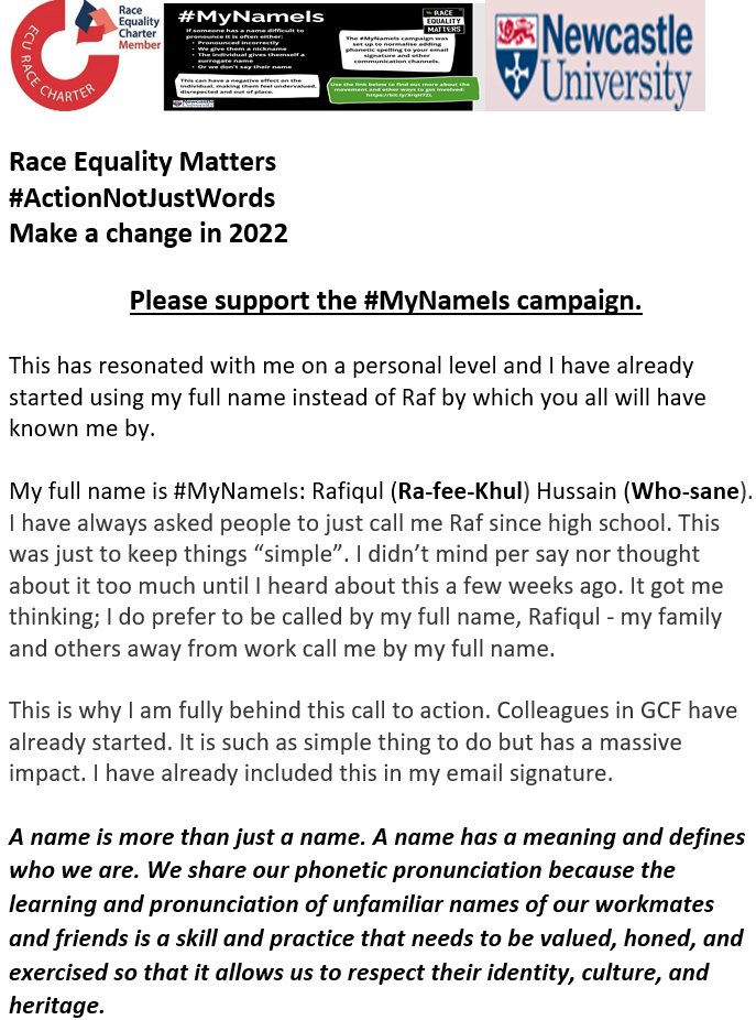Opdater Menagerry alene Newcastle GCF on Twitter: "#MyNameIs Rafiqul (Ra-fee-Khul) Hussain  (Who-sane). Call to Action: Race Equality week: 7th-13th Feb 2022. Further  information here: https://t.co/rinnj26DAx NCL staff sign up here  https://t.co/vZrYsJgMqx for further ...