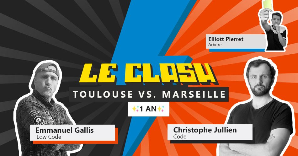 msdev_fr's tweet photo. Happy birthday to… #LeClash 🎂 Pour fêter sa première année, on se replonge dans #Code vs. #NoCode avec 2 nouveaux clasheurs : @R3dKap affrontera @ChistopheJ. Et comme on veut pas de pitié, @PierretElliott tentera de les départager ➡️ 15 février GO