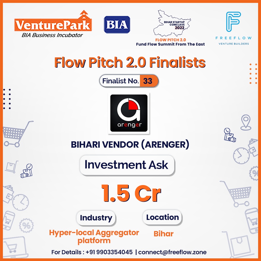 freeflow_zone's tweet photo. Introducing Flow Pitch 2.0 Finalists!
Congratulations Arenger for being selected as one of the Top 50 Finalists for Flow Pitch 2.0 Bihar Startup Conclave.
Wishing you all the best!
#flowpitch2 #freeflow #bia #biharindustriesassociation #venturepark #FundraisingEvent #FlowPitch https://t.co/h3JAIgXVMe