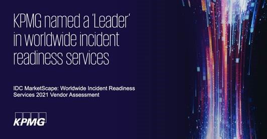 KPMGIndia's tweet photo. #KPMG is proud to be named a “Leader” in the IDC MarketScape: Worldwide Incident Readiness Services 2021 Vendor Assessment report. Learn more: https://t.co/D1jGW6BrHS | #KPMGCyber https://t.co/wfEafGlYWD