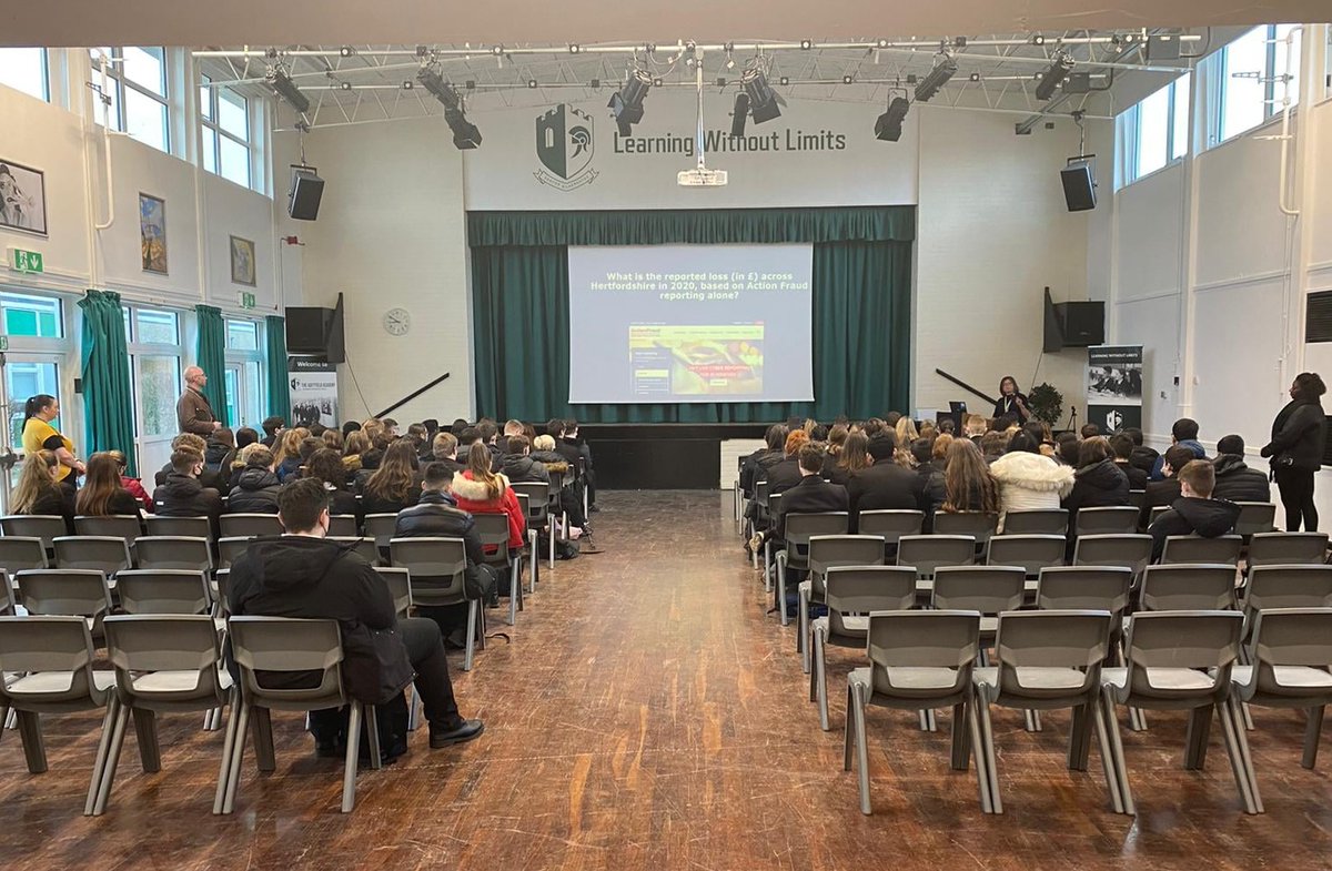 Today our Year 10 students attended a special assembly on Cyber Choices - a programme to engage young people to make the right cyber choice. Our thanks to Herts Police for their support #cyberchoices