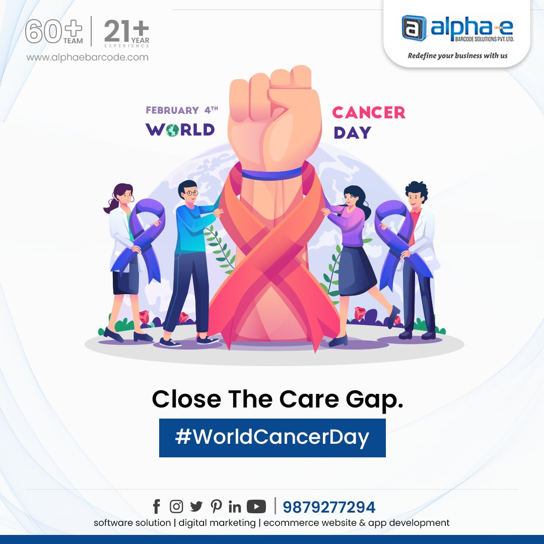AlphaERPSol's tweet photo. Let’s together follow the theme “Close the care gap” and play role to recognize, spread awareness and make the difference . Alpha-E wishes you a wonderful World Cancer Day.
#WorldCancerDay #cancerday #alphaebarcode https://t.co/GpONi2LKdC
