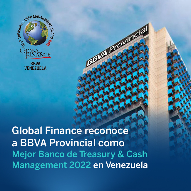 BBVAProvincial's tweet photo. Desde BBVA Provincial nos sentimos orgullosos de haber sido seleccionados por la revista Global Finance como ganador en la categoría por país de su premio anual “Best Treasury &amp; Cash Management Banks” por segundo año consecutivo. #BBVAProvincial #Venezuela https://t.co/jduCEK00YI
