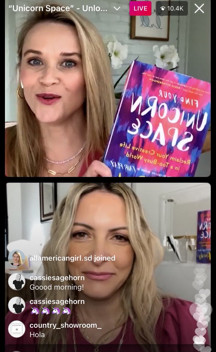 imsarahdavid's tweet photo. @ReeseW went on IG Live with Eve Rodsky!⁩ ⁦@eve_rodsky⁩ 🦄📚💜 They spoke about research, meaningful happiness, &amp; defining terms for distinctive times in our lives. Let’s find our own #unicornspace !! @hellosunshine⁩ ⁦@ReesesBookClub⁩ https://t.co/se1NlIcyxE