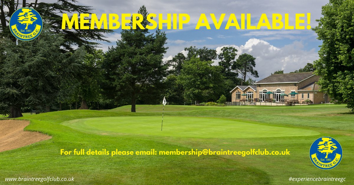 <a href="/BraintreeGC/">Braintree Golf Club</a> Membership is available! Email: membership@braintreegolfclub.co.uk for full details. #experiencebraintreegc #Golf #golfmembership #howmuchismembership #essexgolf
