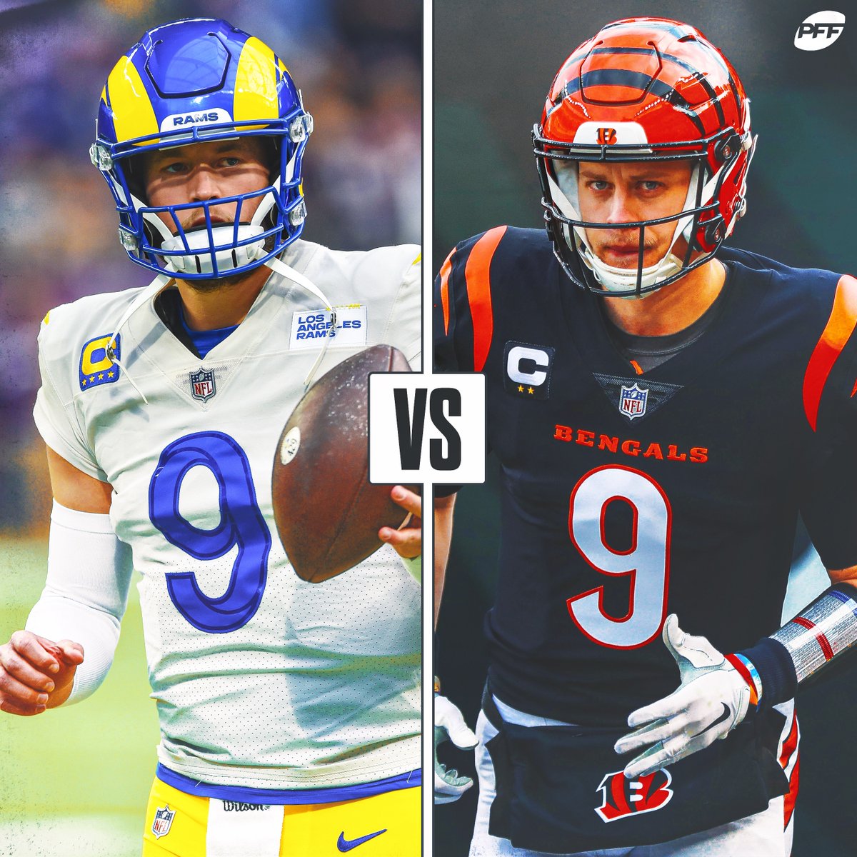PFF's tweet image. Which QB will win the Super Bowl? 

🔁 Joe Burrow
❤️ Matthew Stafford 

(Presented by @PrizePicks)