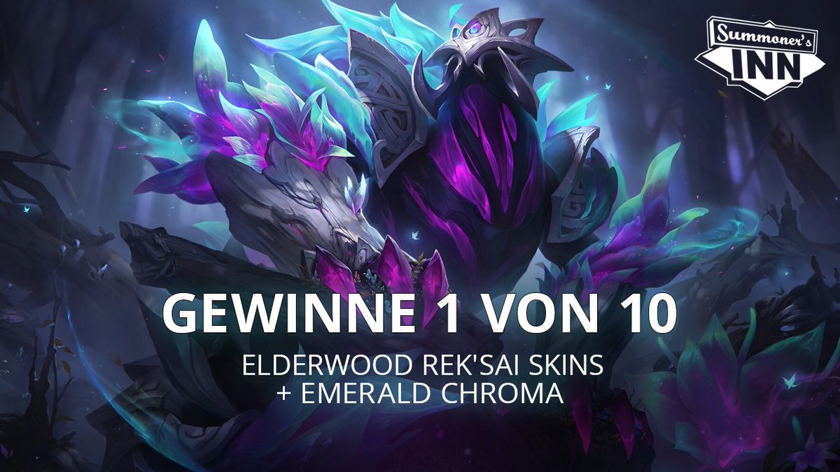 Im Rahmen des #LeaguePartner Programms dürfen wir 10x Elderwood Rek'Sai Skins + Emerald Chroma an euch verlosen.

So nehmt ihr Teil:
☑ Folgt uns
☑ Liked &amp; RT diesen Tweet
☑ Postet ein Jungle-Gif in die Kommentare! 

Viel Glück 🍀
ESS: 08.02.2022