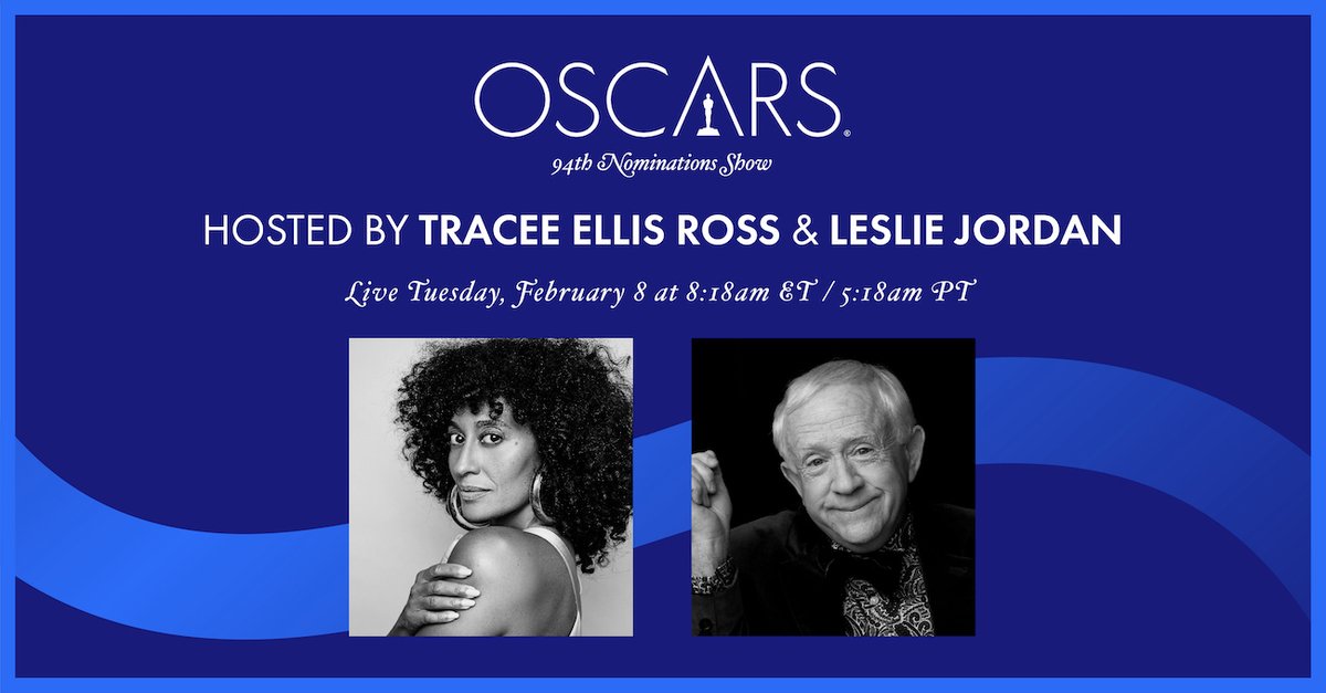 TheAcademy's tweet photo. Meet your 2022 #OscarNoms hosts: @TraceeEllisRoss and @thelesliejordan. Join us on Tuesday, February 8th at 5:18am PT to see who is headed to the 94th #Oscars: https://t.co/Zh1c00Anje https://t.co/5QM3sw0LYJ