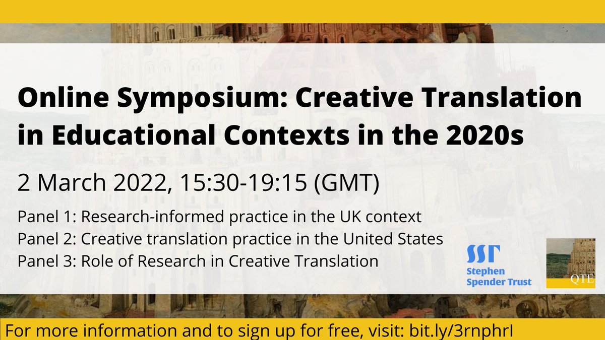 Join us! We're bringing together key figures in creative translation in schools to discuss how it works, why it works, and what the future holds - in both UK &amp; US. With <a href="/StephenSpender/">Stephen Spender Trust</a> <a href="/shadow_heroes/">Shadow Heroes</a> <a href="/CATranslation/">Center for the Art of Translation</a> <a href="/wwborders/">WordsWithoutBorders</a> @k_b_translation @stacielallan eventbrite.co.uk/e/creative-tra…