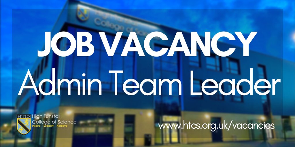 High Tunstall is seeking to appoint a committed, enthusiastic and forward-thinking Admin Team Leader. We are looking for a highly skilled and motivated individual with the ambition to excel. 

Closing date: Friday 25th Feb 22
Interviews: W/C 7th March 22

htcs.org.uk/vacancies