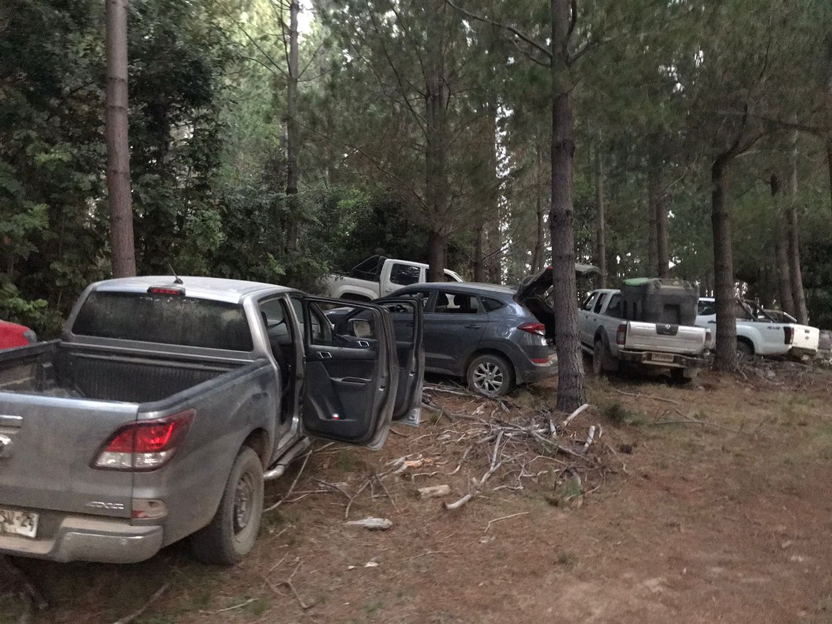 El trabajo conjunto de las FF.AA. Carabineros y PDI logró en Cañete la incautación de 9 vehículos que terroristas de la Resistencia Mapuche Lafkenche utilizaron ayer para cometer hechos de violencia en Curanilahue y Los Álamos.