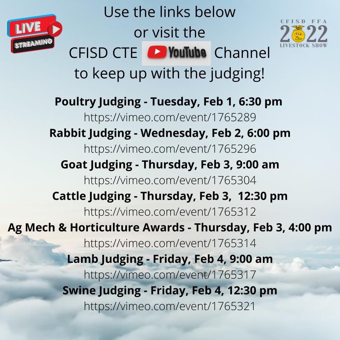 It’s show time Ram Nation!! You can watch the CFISD Livestock show live all day! #RamsInTheHouse @CypressRidgeHS @mobsquadmedia @truittcfisd @Dean_CFISD @CampbellGators
