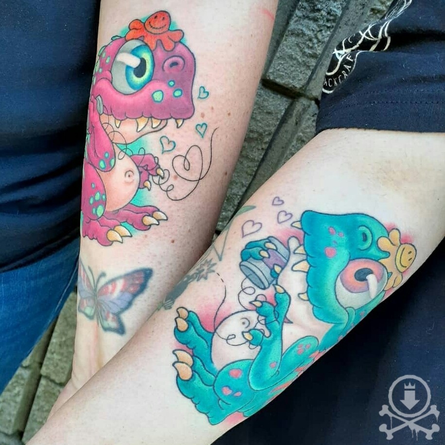 How cute are these little dinosaurs  Matching ankle tattoos done in our  Queenstown studio by iamyoutattoo zealandtattoo  Instagram
