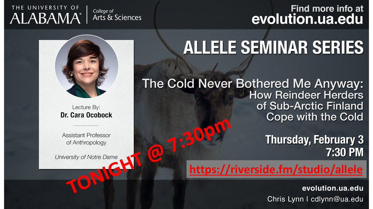 UA_ALLELE's tweet photo. Join us for Dr. Ocobock's ALLELE lecture tonight @ 7:30pm! https://t.co/dnCkVvgwC1 https://t.co/7P7IrvWKtg
