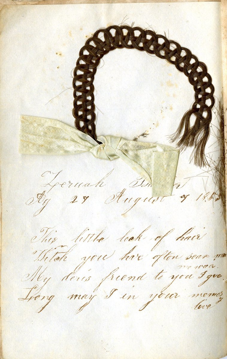 oldsturbridge's tweet photo. It's time for another #ArchivesHashtagParty hosted by our friends at the @USNatArchives!
Hairwork was once a popular token of friendship. Hair was also sometimes saved in memory of someone who passed away. Here are just a few samples from the #OSVResearchLibrary
#ArchivesBFF https://t.co/o5EOw5vHGL