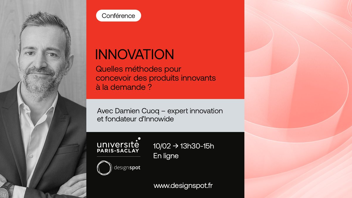 Intéressé par l'#innovation ? 💡
Ne manquez pas la conférence en ligne de Damien Cuoq <a href="/innowide91/">Innowide</a> « Quelles méthodes pour concevoir des produits innovants à la demande ? » jeudi 10/02 à 13h30 ➡️ bit.ly/Conf_Innov