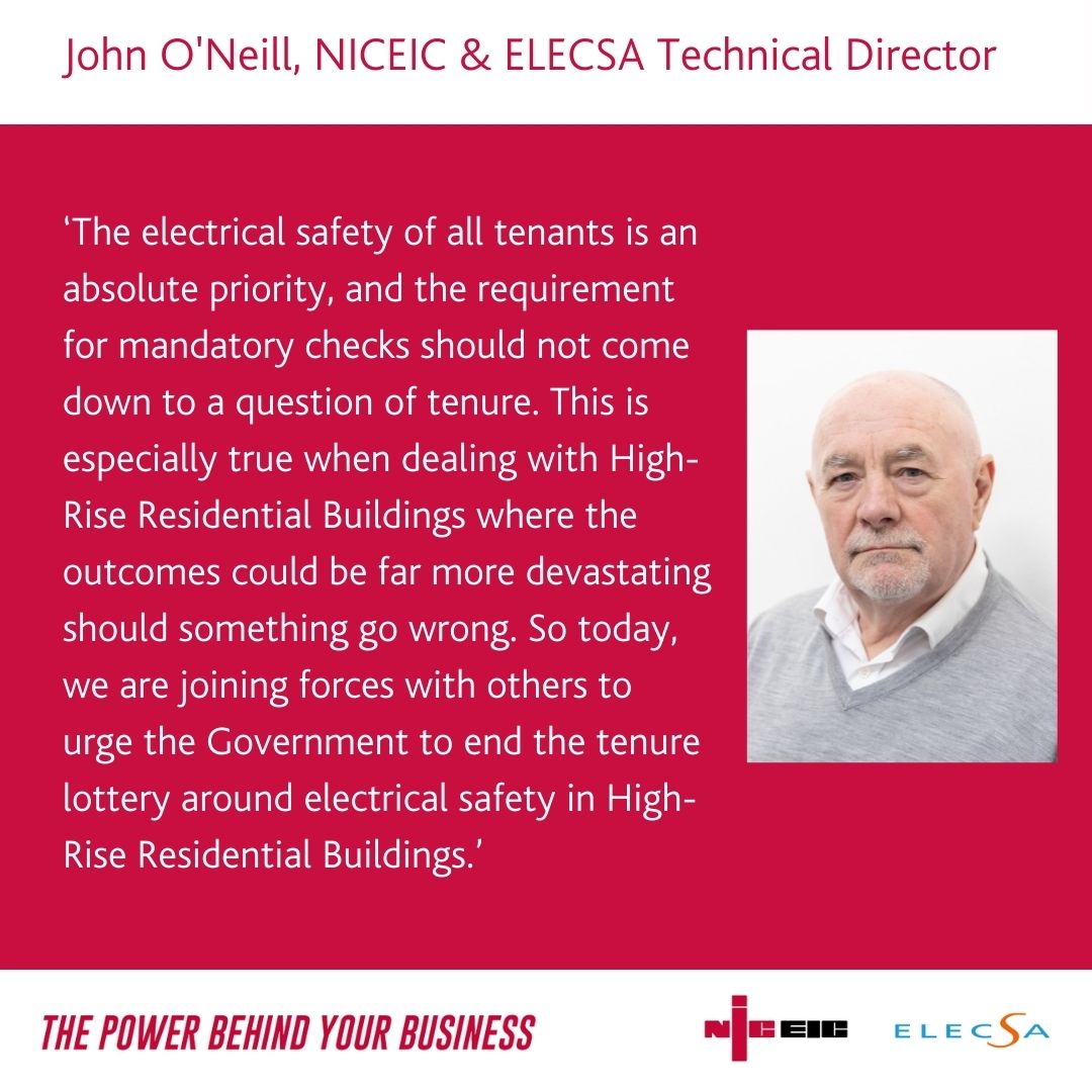 NICEIC has joined forces with other industry voices <a href="/ElectricalSR/">Electrical Safety Roundtable</a> <a href="/ElecSafetyFirst/">Electrical Safety First</a> <a href="/OfficialNAPIT/">NAPIT</a> to call for changes to the Building Safety Bill. When it comes to high rise buildings, no one is safe unless everyone is safe.

Read more here: bit.ly/3L5rgsy