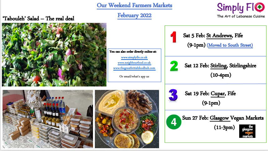 Simplyflogebara's tweet photo. Outdoors 👩‍🌾Farmers Markets -February dates

Can also order:
1. Via website: 👉 https://t.co/Bq2OJDPjdI 👈
2. Through online weekly local markets portals (covering Central belt of #Scotland) -  https://t.co/V8amg5kfQh;
and https://t.co/sqKVaivdX7

#supportlocal.scot 🥗 https://t.co/LyQqZQ6Xu1