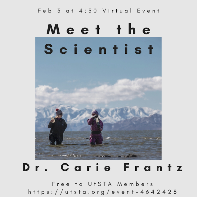 UtSciTA's tweet photo. Great Salt Lake is a physical, geological, and biological phenomenon that scientists from a wide variety of disciplines wade into. Join us tonight for Dr. Frantz’s take on GSL and how scientists investigate this unique Utah wonder. Sign up here: https://t.co/sNtJsPqu0z https://t.co/4Nfpj9fUXj