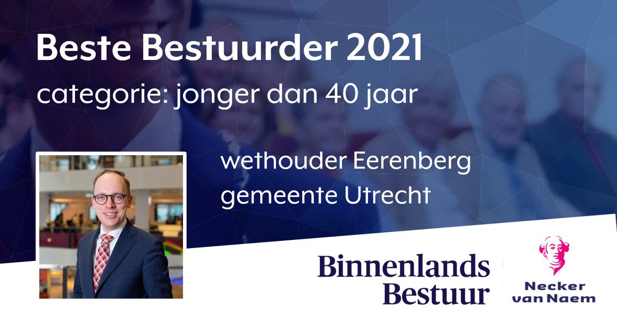 De Beste Jonge Bestuurder is… de Utrechtse wethouder Eelco Eerenberg! Een betrokken bestuurder die in heel korte tijd dossiers eigen kan maken en innovatief is in oplossingen zoeken. <a href="/eelcoeerenberg/">Eelco Eerenberg</a> <a href="/GemeenteUtrecht/">Gemeente Utrecht</a> #BesteBestuurder <a href="/NeckervanNaem/">Necker</a>