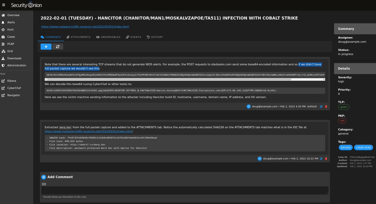 securityonion's tweet image. Today&apos;s quick #malware analysis with #SecurityOnion: #Hancitor and #CobaltStrike pcap from 2022-02-01!

Thanks to @malware_traffic for sharing this pcap!

More screenshots:
blog.securityonion.net/2022/02/quick-…

#infosec
#infosecurity
#ThreatHunting
#IncidentResponse