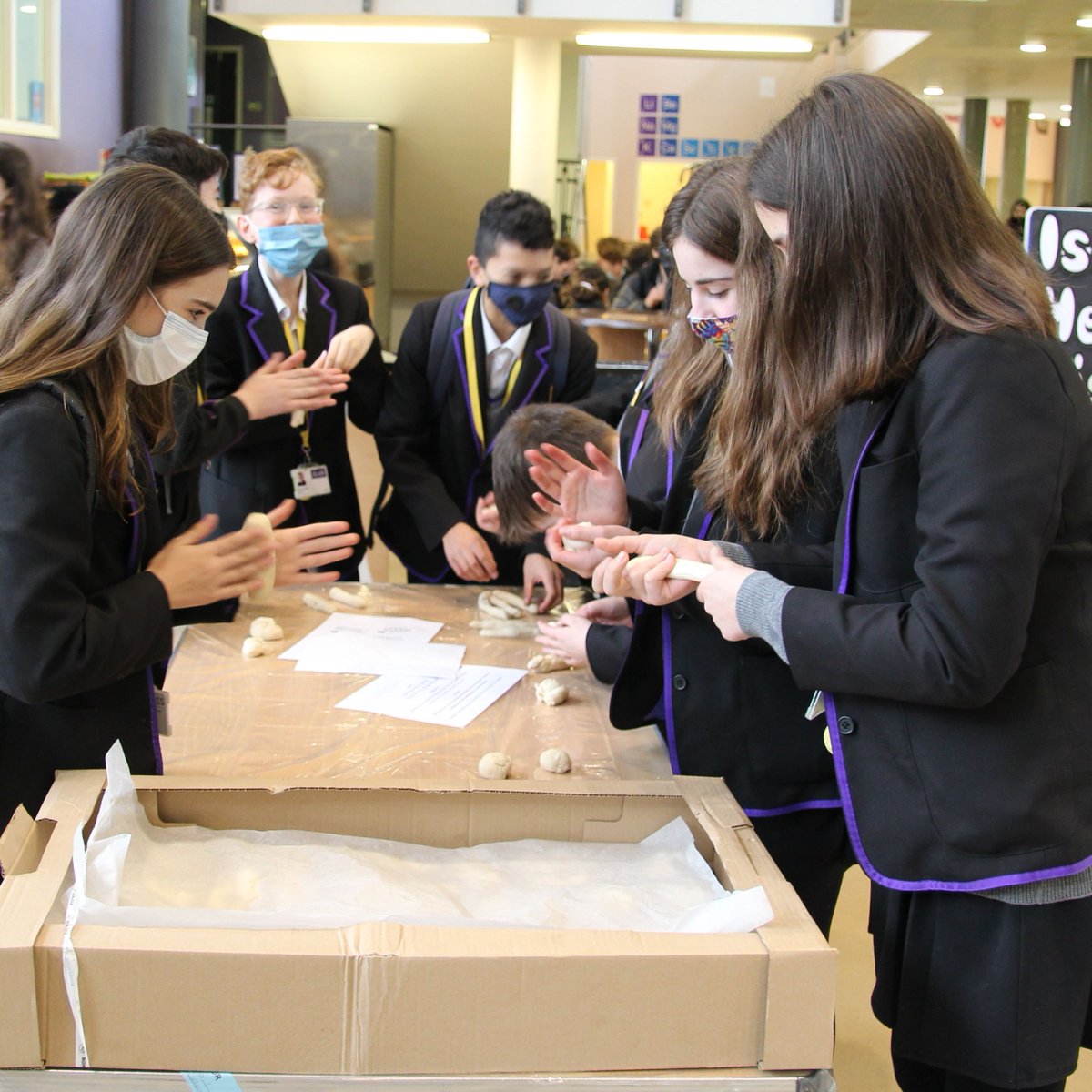 Students participated in JCoSS Shabbat at lunchtime today, where they had great fun plaiting challot. They will be baked and then sold tomorrow, with the proceeds going to our school charities. #JCoSSShabbat #challahplaiting #lunchtimefun