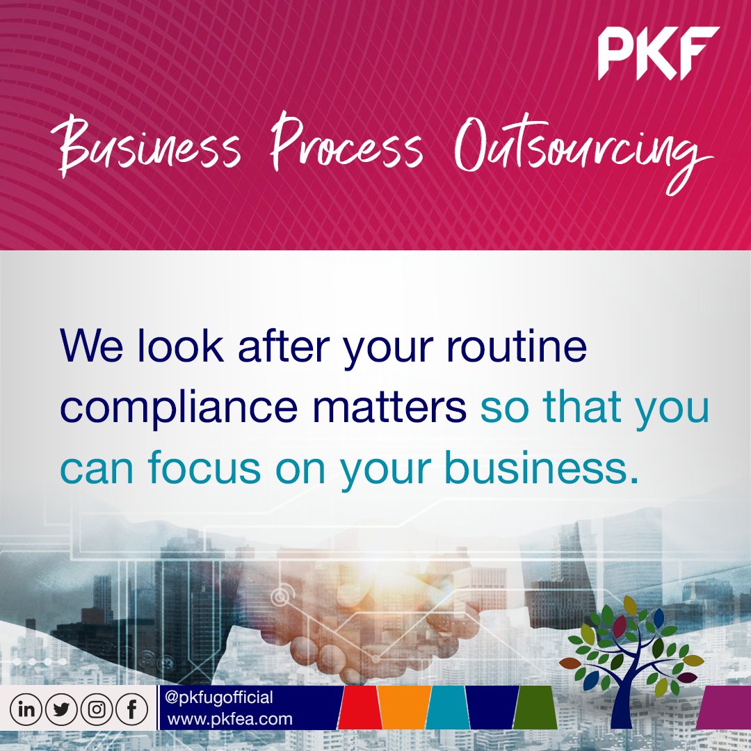 Business Process Outsourcing enables business owners to reduce the burden of work and concentrate on other core aspects of their operation.
#whatwedo #businessowners #outsourcedaccounting #outsourcingsolutions  #outsourcedpayroll  #outsourcedbookkeeping #pkfuganda @PKFEA