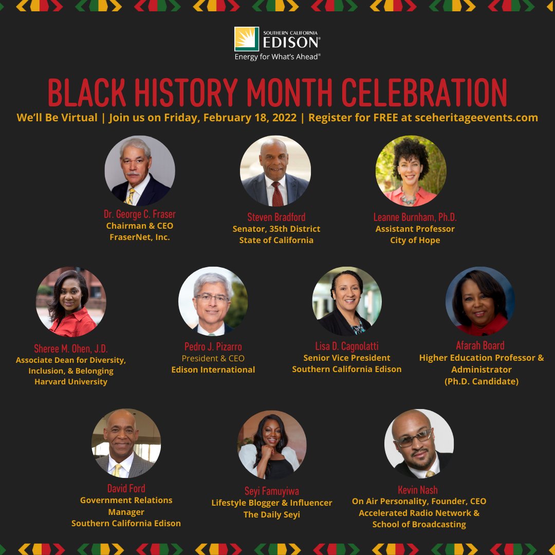 📅 Join us at <a href="/SCE/">SCE</a>’s #BlackHistoryMonth Celebration on February 18 as we unite and support the #BHM community! Register for the virtual festivities at: sceheritageevents.com #SCEBHM2022