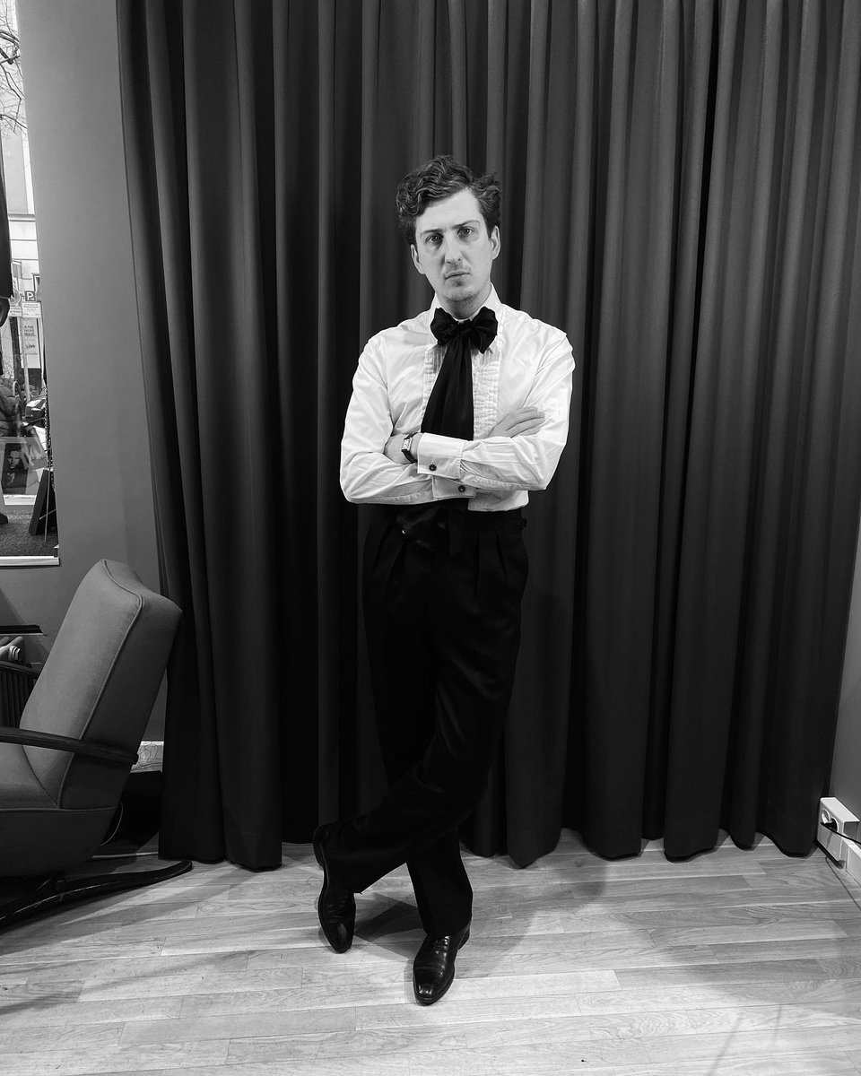 Max puts on his best unisex face to promote the latest addition to our product range: the MAXIMILIAN MOGG lavallière tie.

Add a unique touch to your appearance and rock those Friday &amp; Saturday nights! Available online &amp; in-store now. 

 #maximilianmogg #tailoring