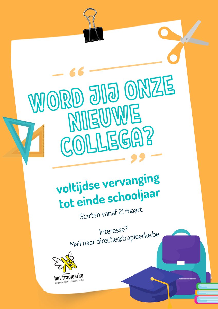 juf_christelvb's tweet photo. Wij zoeken vervanging in #HetTrapleerke in Lille #vierdeleerjaar
Delen mag! https://t.co/Nwh9KdA3Qo