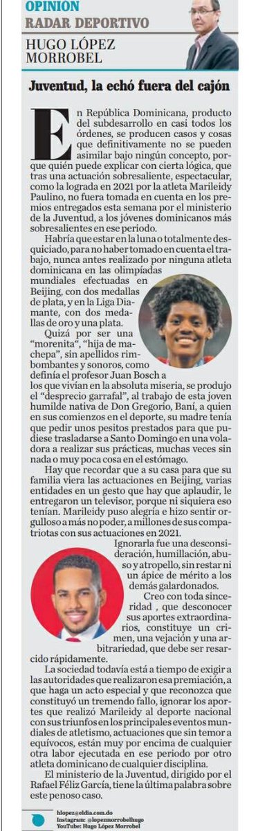 JoseMonegro's tweet photo. Es increíble que en 32 premios otorgados como Premio Nacional de la Juventud nadie se le haya ocurrido aunque sea una mención a Marileydy. Trabajadora, educada, dedicada, humilde e hizo historia en las olimpiadas. Un verdadero ejemplo para la juventud dominicana. https://t.co/ydGxYFXIQ6