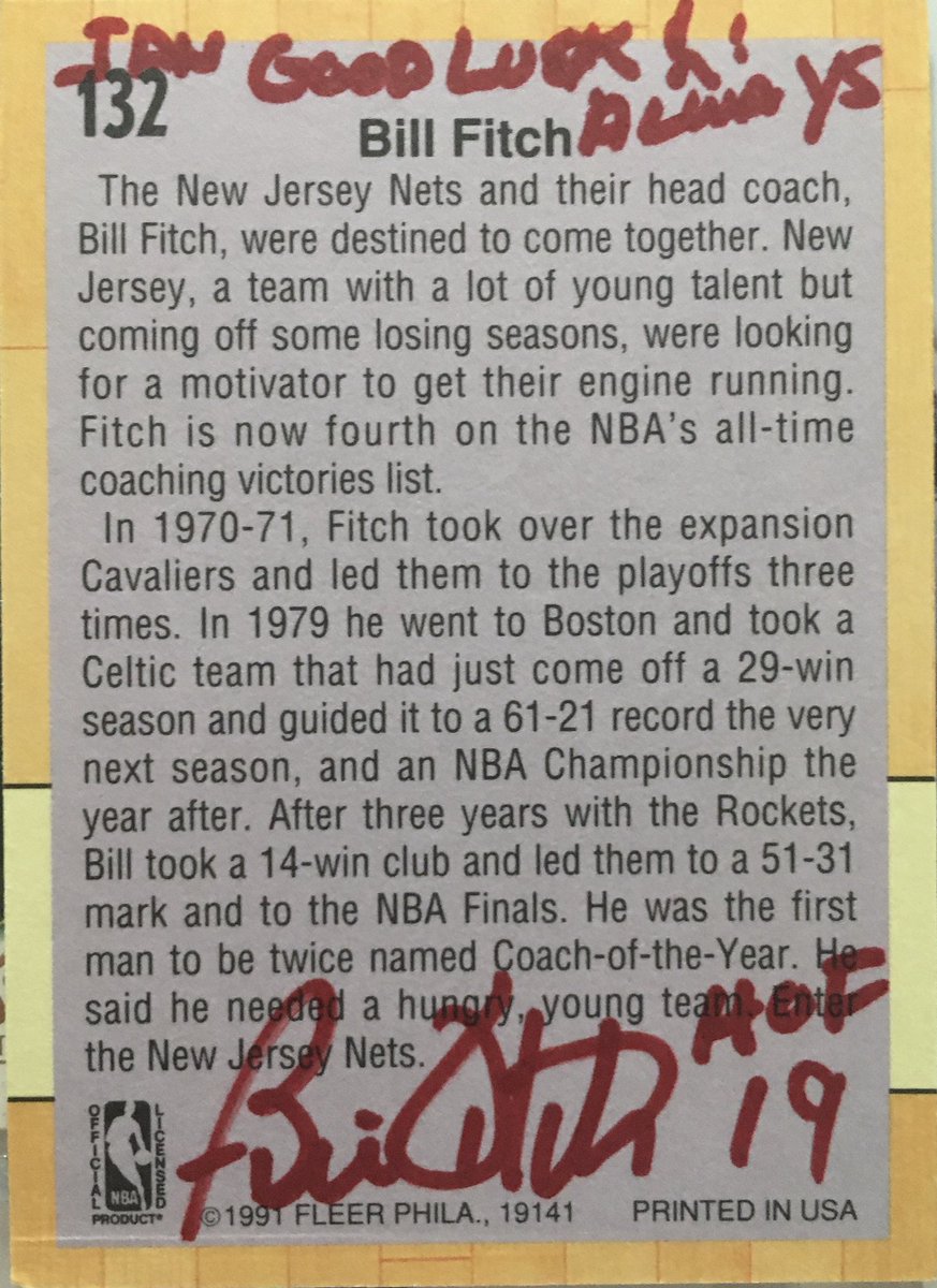 StarrsCards's tweet photo. I am saddened to learn that Bill Fitch has passed away. He signed my card twice, a index card, and left a nice note for me in May 2020. I will be forever thankful for his kindness! #RIP #YouWillBeMissed #BillFitch https://t.co/nSrochX8Xl