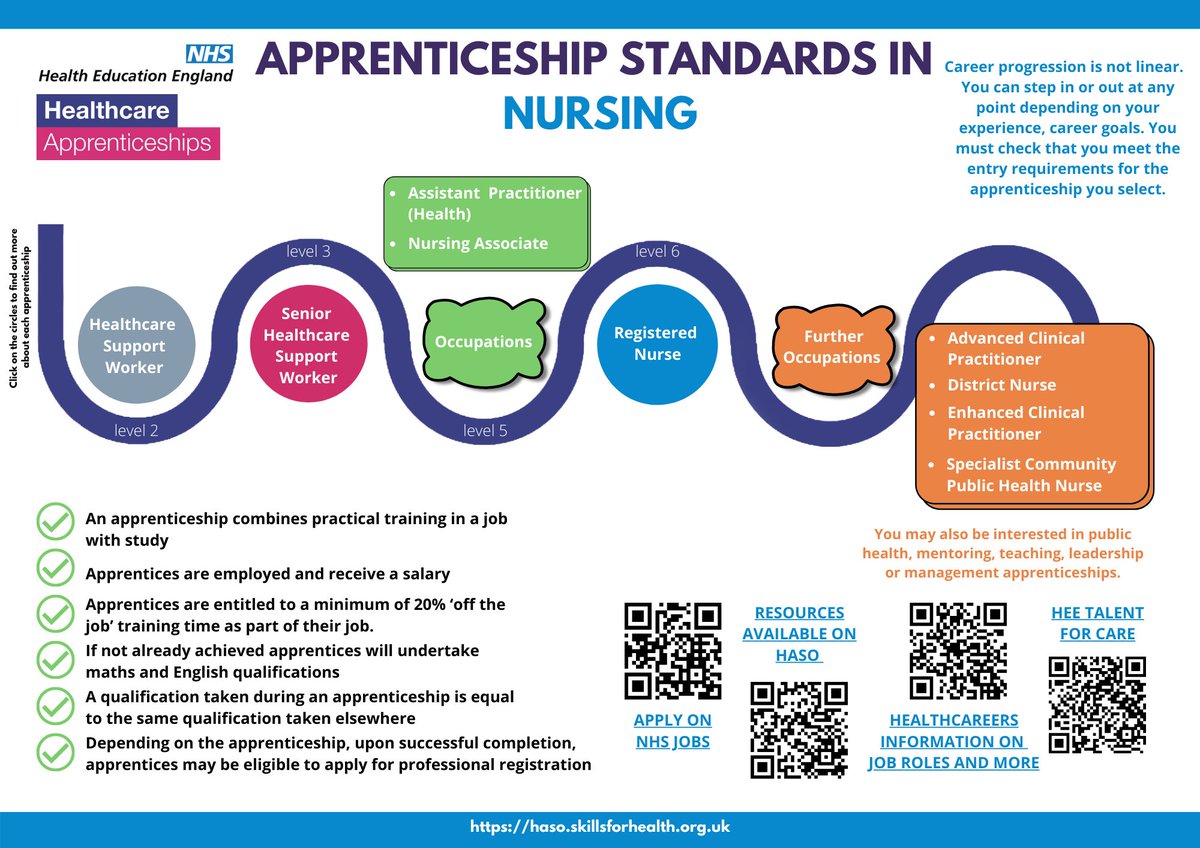 HASOEngland's tweet photo. Are you wondering what your next steps could be? Did you know that there are a variety of apprenticeship standards for Nursing occupations. Click on the below link to find out more. 
https://t.co/Ku9s1lnoVV

#HASO #HealthcareApprenticeships  #NAW22 https://t.co/skpWeRuTJT