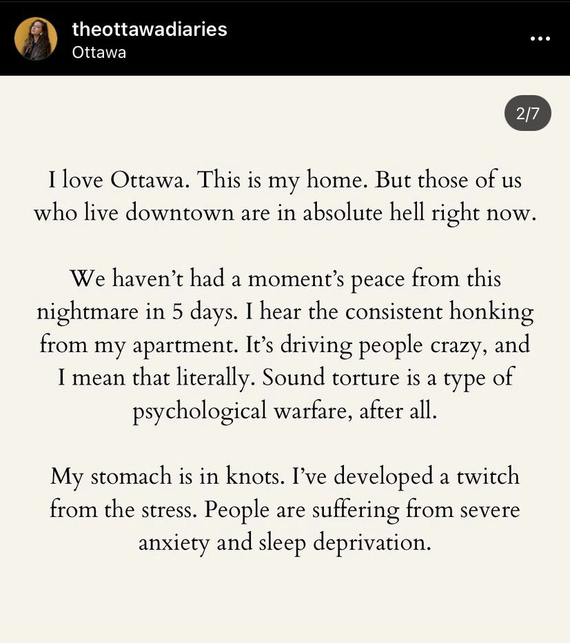 JS_Bui's tweet photo. Quand le pire de ce qu’il y a dans la société prend ta ville en otage.

Quand les pseudo-chantres de la libârté suspendent la liberté de leurs concitoyens.

Touchant témoignage d’une résidente d’#Ottawa sur #Instagram.

#COVID19 #flutruxclan #polcan #cdnpoli #polqc https://t.co/UOdx7I7dag