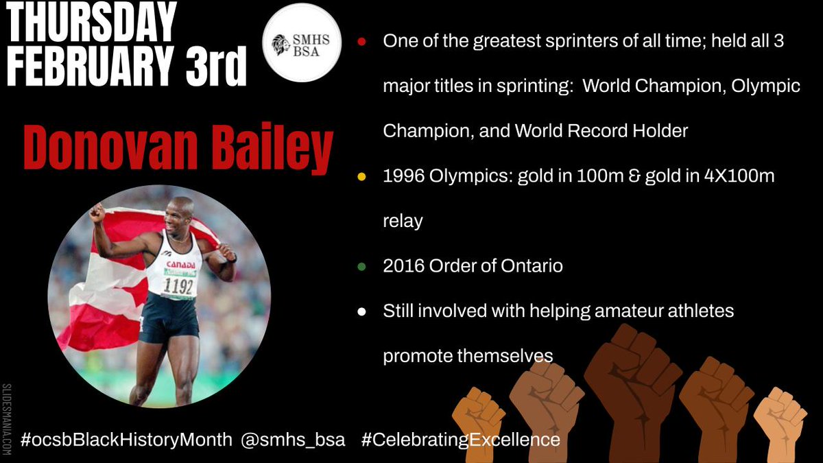 Today's <a href="/StMarkOCSB/">St. Mark High School</a> person of excellence is Donovan Bailey, from his tremendous sprinting accolades to his continued support of amateur athletes #ocsbBlackHistoryMonth