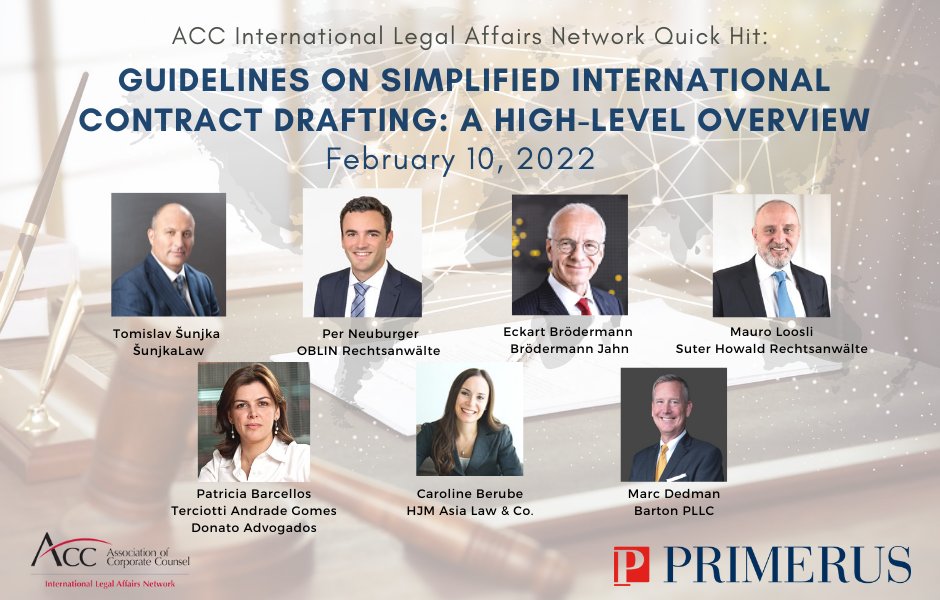 February's ACC Quick Hit 2: Guidelines on Simplified International Contract Drafting : A High - Level Overview
Thursday, February 10th at 5pm Central Europe time