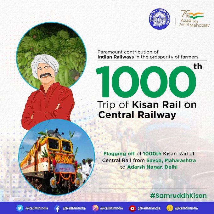 1000th Trip of Kisan Rail flagged off on Central Railway 
#SamruddhKisan