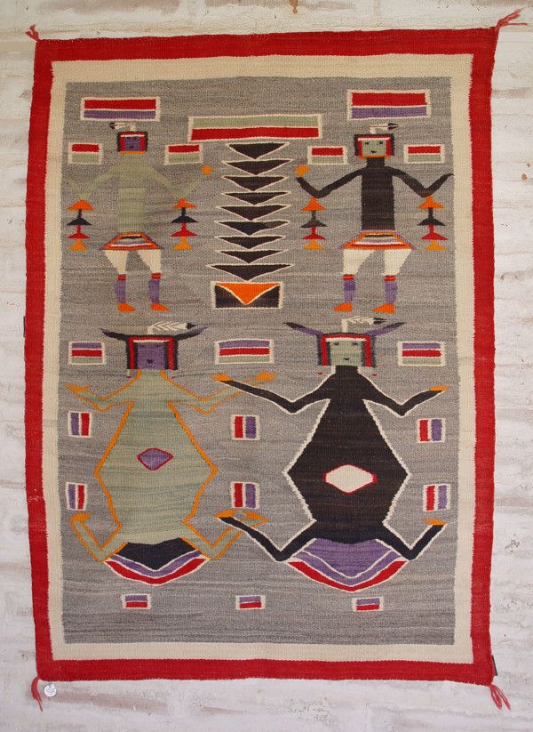 Navajo pictorial rug, according to ancient tradition, spirit 'Spider Old-Woman' taught the Navajo people how to build the first loom #UnravellingWomensArt