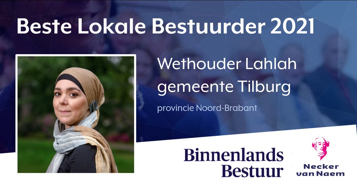 En de Beste Lokale Bestuurder is… Esmah Lahlah, wethouder van Tilburg! Ze wordt omschreven als een betrokken, effectieve en empathische wethouder. <a href="/a_lahlah/">Esmah Lahlah 🕊️</a> <a href="/gemeentetilburg/">gemeentetilburg</a> #BesteBestuurder <a href="/NeckervanNaem/">Necker</a>