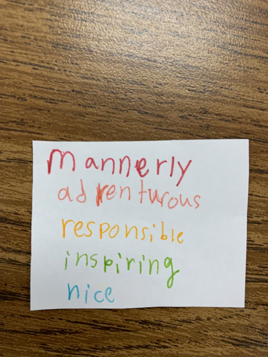 MrsSanders113a's tweet photo. What an incredible way to start a day!!! This wonderful and thoughtful student made an acrostic for each student with words to describe them! A true example of kindness! #sd113a #rvican #rvresilient https://t.co/3TuOboyy58