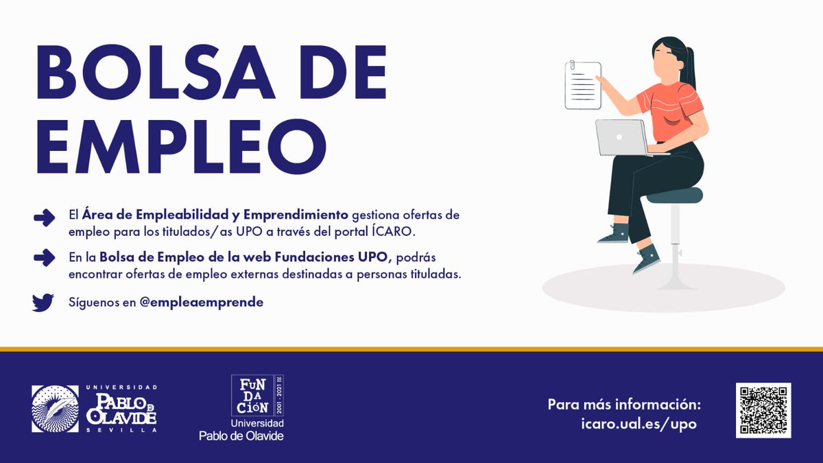 🔉Nuevas ofertas de #empleo para perfiles titulados universitarios en la bolsa externa de <a href="/fundacionupo/">Fundación UPO</a> <a href="/pablodeolavide/">Pablo de Olavide</a> 
No te las pierdas!