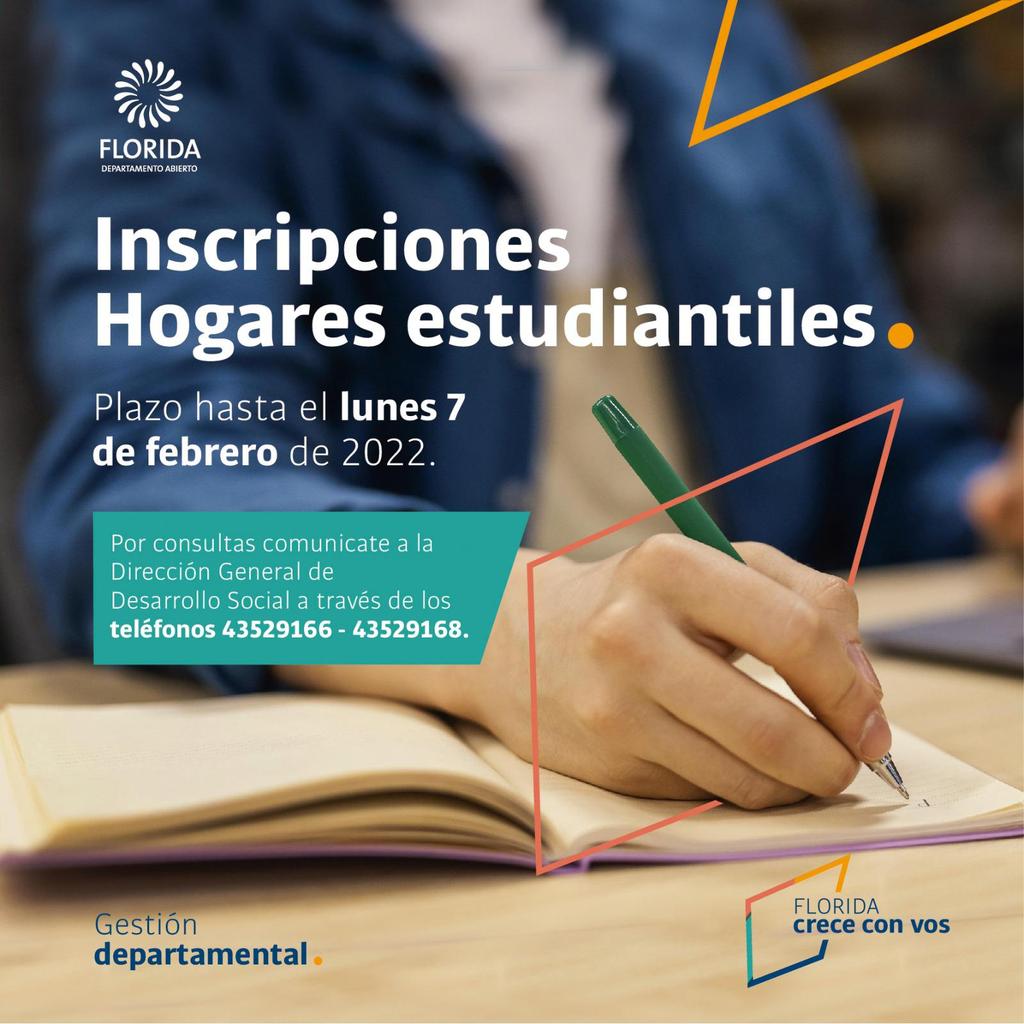 ATENCIÓN⚠️
Vence el plazo de las inscripciones para los Hogares estudiantiles de la <a href="/FloridaIDF/">Intendencia de Florida</a>  en Florida y Montevideo.