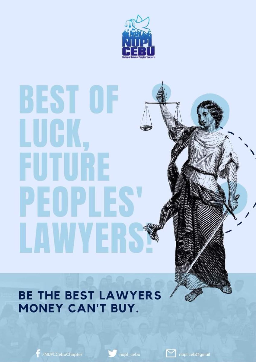 nupl_cebu's tweet photo. Best of luck to our future peoples’ lawyers! 

In the words of NUPL Founding Chair Atty. Romeo T. Capulong, “We have brave clients. They deserve brave lawyers.” https://t.co/9ULZ3aQPoi