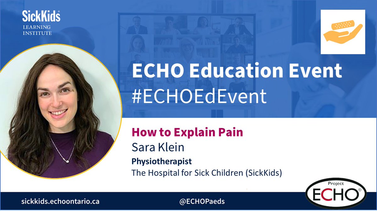 ECHOPaeds's tweet photo. Privileged to have Sara Klein, physiotherapist with the chronic pain team @SickKidsNews, presenting next on "How to Explain Pain" in paediatric pain management. #ECHOEdEvent
#PedsPain #MedEd https://t.co/VD3BpsE69g