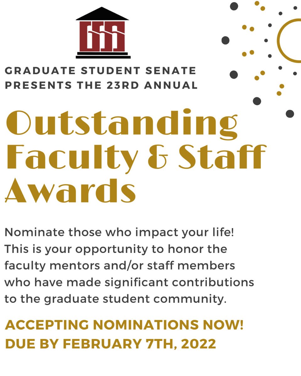 Last chance to submit nominations for this year’s Outstanding Faculty and Staff Awards! 

You have until Monday to submit through these links: 

Staff Nominations: bit.ly/3It08CD 

Faculty Nominations: bit.ly/3GmePp7